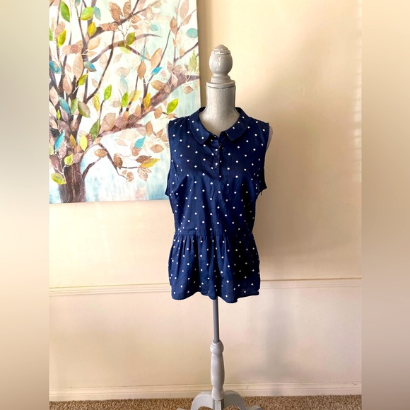 ELLE 💙🤍NAVY BLUE WITH WHITE🤍💙POLKA DOTS SLEEVELESS PLUS SIZE TOP XXL 🌟EUC🌟 - Picture 3 of 10